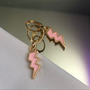 Pink Lightning Bolt Huggie Earrings